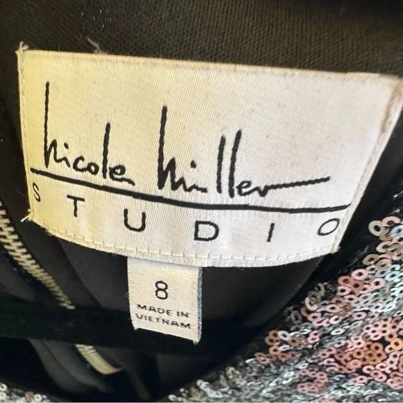 Nicole Miller Elegant Silver Black Sequin Dress Evening Occasion Date 0012 - Picture 11 of 15